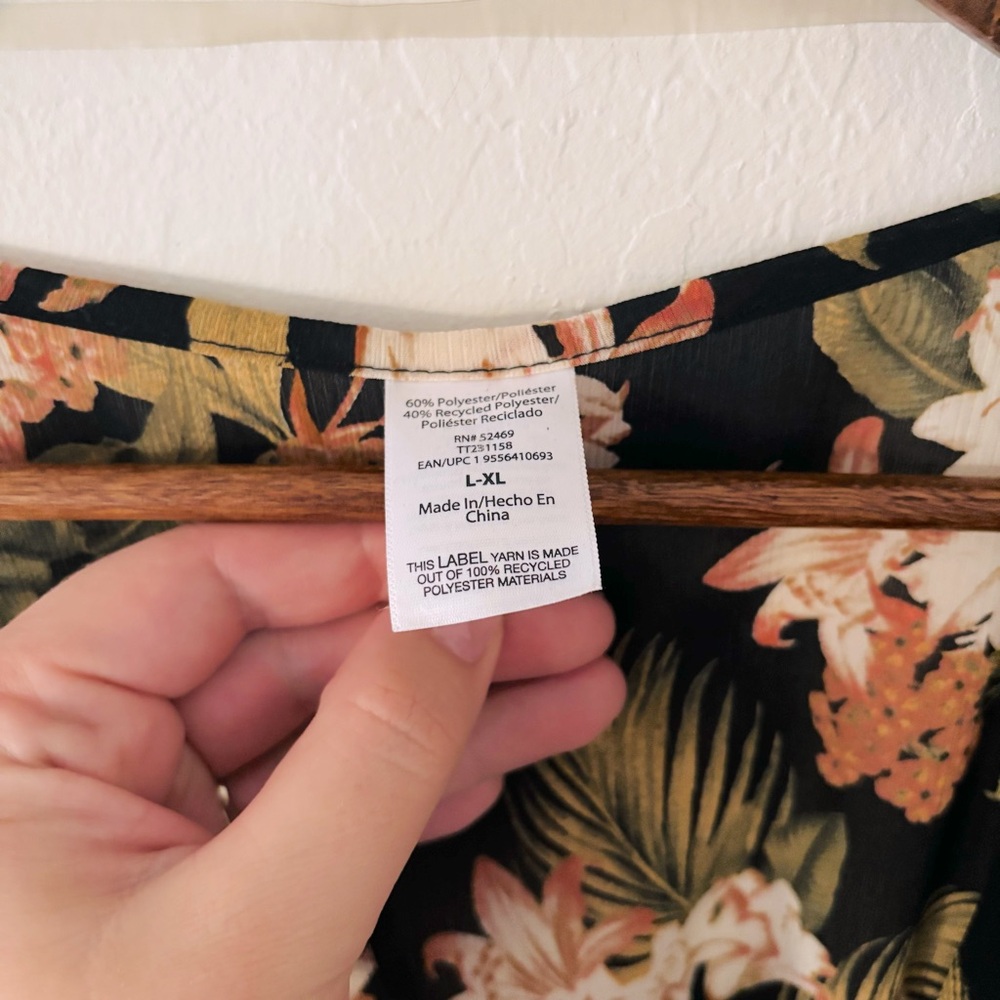 Black‎ Pink Floral Kimono Style Swim Cover Up L/XL - Picture 3 of 4